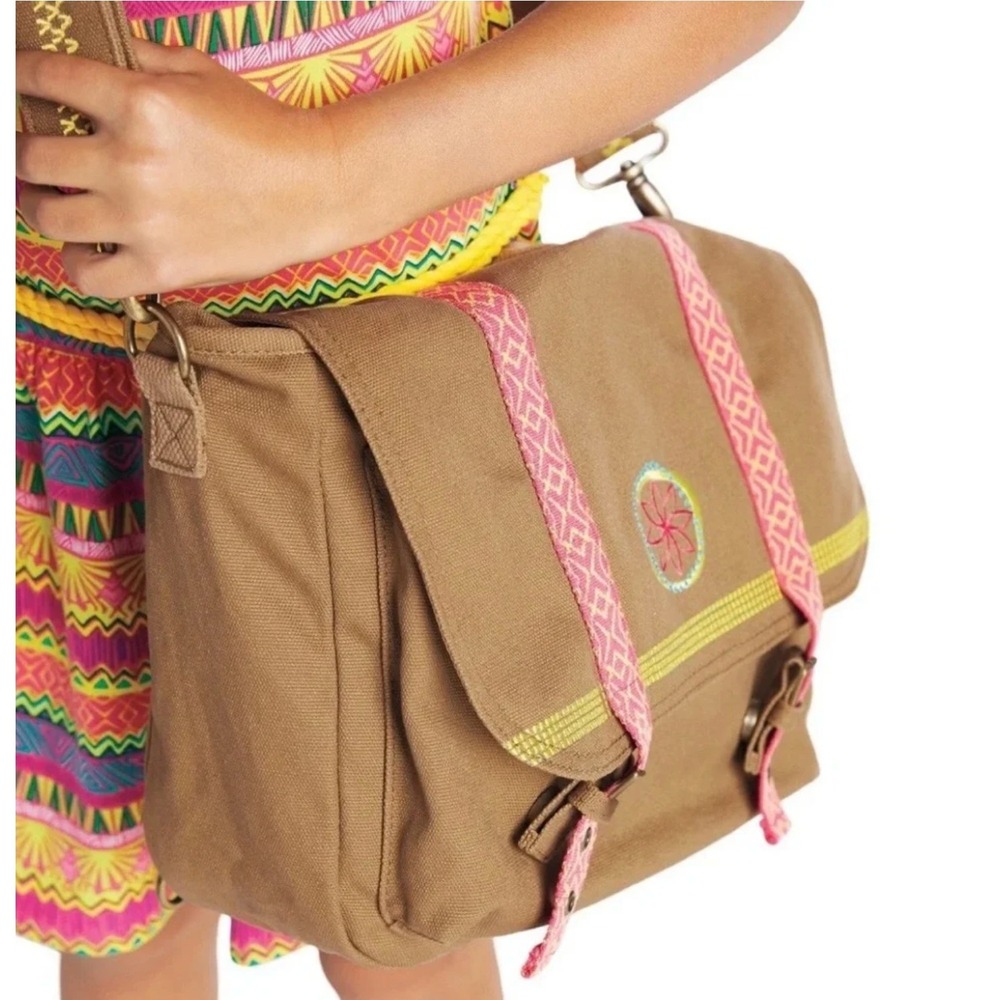 American Girl Doll Tan Canvas Lea Clark Full Size Messenger Bag Purse -EXCELLENT